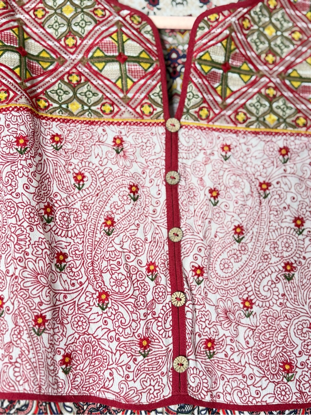 John Mark Bohemian Printed Tiered Midi Dress - Rose Red XL NWOT - Picture 9 of 9